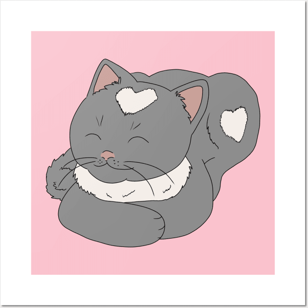 Cute Cat with Hearts Wall Art by HugSomeNettles